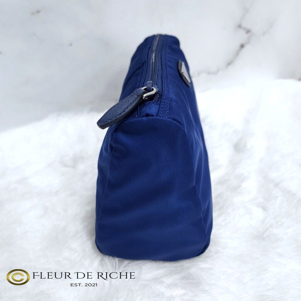 Prada Necessaire Tessuto Nylon Medium Toiletry Clutch Case Blue Bleuette 1NA012 - Picture 3 of 11